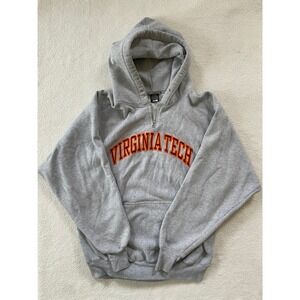 Steve & Barry's Mens Large Hoodie Grey Virginia Tech 1/4 Zip Fleece Sweatshirt